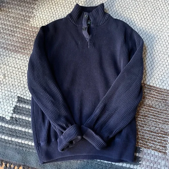 J.Crew Men’s Cotton Fisherman Snap Collar Sweater – Navy – Size Large - Picture 1 of 4